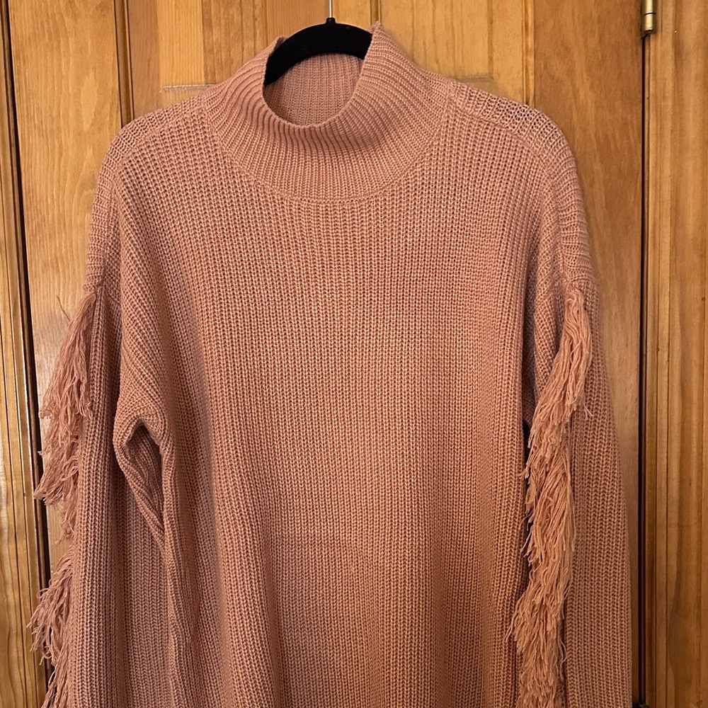 Elegant Fringe Detail Turtleneck Sweater